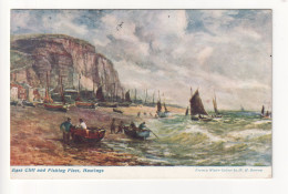 Hastings - East Cliff And Fishing Fleet - Old W H Borrow Artistic Postcard - Hastings
