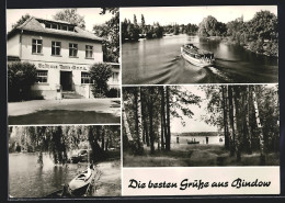AK Bindow /Kr. Königs Wusterhausen, Gasthaus Tante-Anna, Dampfer In Fahrt, Uferpartie Mit Booten  - Wusterhausen