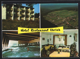 AK Schömberg-Langenbrand, Hotel-Restaurant-Café Ehrich Mit Speisezimmer, Schwimmbad, Ortsansicht, Fliegeraufnahme  - Schömberg