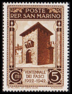 1943. SAN MARINO. 5 Cmi 20 Years Facisme Without Overprint. Hinged.  (Michel 271 I) - JF547060 - Nuevos