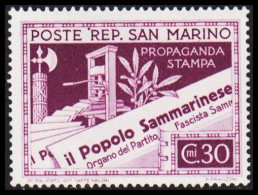 1943. SAN MARINO. 30 Cmi PROPAGANDA STAMPA. Hinged.  (Michel 262) - JF547065 - Nuevos