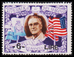 1947. SAN MARINO. Franklin Delano Roosevelt 6 LIRE Overprint On LIRA 5. Hinged.  (Michel 372) - JF547075 - Nuevos