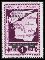 1943. SAN MARINO. 1 LIRA 20 Years Facisme Overprinted 28 LVGLIO 1943  1642 D. F. R.“. Hinged.... (Michel 287) - JF547080 - Nuevos