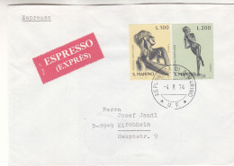 Saint Marin  - Lettre Exprès De 1974 - Oblit Republica Di S. Marino - Exp Vers Kirchheim - Cachet De Mindelheim - Europa - Storia Postale