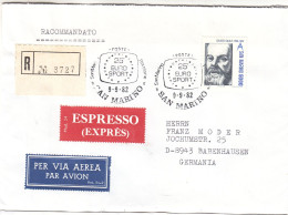 Saint Marin  - Lettre Recom Exprès De 1982 - Oblit San Marino - Galillei - - Covers & Documents