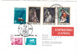 Saint Marin  - Lettre Exprès De 1983 - Oblit San Marino - Exp Vers Kirchheim - Cachet De Mindelheim - Noël - Europa 83 - Cartas & Documentos