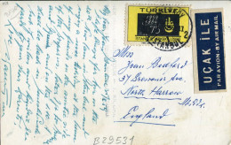 1959 Turkey Istanbul Boys High School St Sophia Card To Harrow - Lettres & Documents