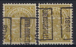 1908  LUXEMBOURG PRIFIX Nr. 51 A + B  4 Cent  ECUSSON ; Details & état Voir Scan !   LOT 287 - Preobliterati