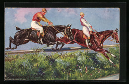 Künstler-AK Ermenegildo Antonio Donadini: Pferdesport, Reiter Beim Sprung über Ein Hindernis  - Paardensport