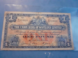 VINTAGE RARE 1938 UNION BANK OF SCOTLAND £1 PREFIX M/33 824621 - 1 Pound