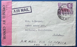 Lettre Recommandée Par Avion TANGANYKA 25 OCT 1941 N°58 Oblit Càd De CHUNYA Pour BERKELEY / USA Avec Censure ! - Tanganyika (...-1932)