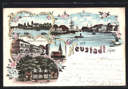 Lithographie Neustadt I / Holst., Marienbad, Julienbad, Hafenansicht  - Neustadt (Holstein)