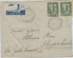 Somalia Italy Colony Era AirmailCV Mogadiscio 29jan1937 To Reggio Emilia Pictorials 2 Issues L.1 + C25pair - Somalia