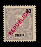 ! ! Zambezia - 1917 King Carlos Local Republica 20 R - Af. 94 - MH (km627) - Zambezia