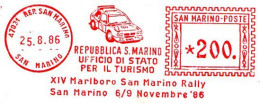 San Marino, Affrancatura Meccanica Cigarette Smoke Smoking Car Cars 1986, XIV MARBORO SAN MARINO RALLY Ema Meter Am - Automobilismo