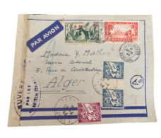 !!! SÉNÉGAL, PLI AÉRIEN DE 1944, DE ZIGUINCHOR POUR ALGER. AFFRANCHISSEMENT MIXTE ET CENSURE. TAXÉE À L'ARRIVÉE. - Airmail