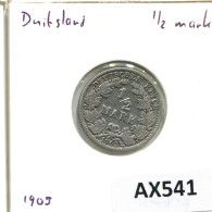 1/2 MARK 1905 A DEUTSCHLAND Münze GERMANY SILBER #AX541.D.A - 1/2 Mark