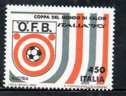 ITALIA REPUBBLICA ITALY REPUBLIC 1990 COPPA DEL MONDO DI CALCIO SOCCER WORLD CUP AUSTRIA ITALIA 90 LIRE 450 MNH - 1981-90:  Nuevos