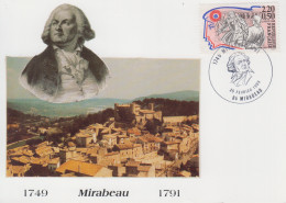 Carte  Locale   Maximum  1er  Jour   FRANCE    MIRABEAU   (Vaucluse)   1989 - Rivoluzione Francese