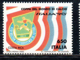 ITALIA REPUBBLICA ITALY REPUBLIC 1990 COPPA DEL MONDO DI CALCIO 90 SOCCER WORLD CUP COSTA RICA LIRE 650 MNH - 1981-90: Ungebraucht