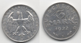 +  ALLEMAGNE   + 3 MARK 1922 E + - 3 Mark & 3 Reichsmark