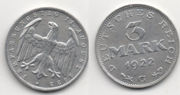 +  ALLEMAGNE   + 3 MARK 1922 G + - 3 Mark & 3 Reichsmark