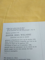 Doodsprentje Zuster Irma Willaert / Hazebrouck ( FR) 29/10/1921 - Ieper 23/9/1996 ( Zuster V/D H. Jozef ) - Godsdienst & Esoterisme