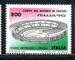 ITALIA REPUBBLICA ITALY REPUBLIC 1990 COPPA DEL MONDO DI CALCIO 90 SOCCER WORLD CUP STADIO BENTEGODI VERONA LIRE 800 MNH - 1981-90:  Nuevos