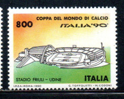 ITALIA REPUBBLICA ITALY REPUBLIC 1990 COPPA DEL MONDO DI CALCIO 90 SOCCER WORLD CUP STADIO FRIULI UDINE LIRE 800 MNH - 1981-90: Ungebraucht