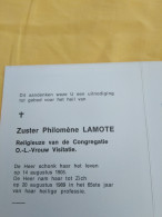 Doodsprentje Zuster Philomène Lamote / 14/8/1905 - 20/8/1989 ( Religieuze V/d Congregatie O.L.Vrouw Vesitatie ) - Godsdienst & Esoterisme