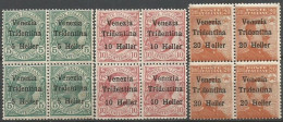 Terre Redente 1919 Trentino Venezia Tridentina H.5/10/20 Su Leoni C.5/10 E Michetti C.20 Serie Cpl 3v In Quartine MNH - Trentin