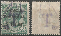 Trentino Alto Adige 1918/19 Segnatasse Provvisori Uff. Bolzano-1 Ven.Tridentina 5 Heller Soprast. "T" Nero # BZ1/5 Usato - Trentin