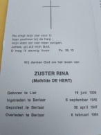 Doodsprentje Mathilde De Hert / Lier 18/6/1926 Berlaar 6/2/1984 ( Zuster Rina ) - Godsdienst & Esoterisme