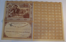 Compagnie Impériale Des Chemins De Fer Ethiopiens 1899 , Action De 500 Francs . Roi Melenik Attendant Le Train - Bahnwesen & Tramways