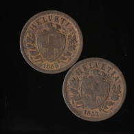 Suisse / Switzerland, , 2 Rappen, 1850 & 1851, , Bronze, ,KM#4.1 - 1/2 Franken