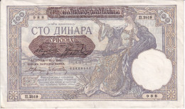 BILLETE DE YUGOSLAVIA DE 100 DINARA  DEL AÑO 1941 EN CALIDAD EBC (XF)  (BANK NOTE) - Yugoslavia