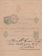 ESPAÑA  ALFONSO XIII PELON ENTERO POSTAL PORTUGAL Y GIBRALTAR DOBLE A LISBOA - Storia Postale