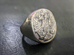 Bague Chevalière Bronze Laiton Sceau Blason Russe Russie Armoiries Urss Embleme  Poids : 16 Grammes  Tres Bon Etat - Sup - Rings