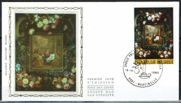 FDC Zijde/soie 1996 - Marcinelle - Guirlande De Fleurs Avec Nativité Tableau Seghers - 1971-1980