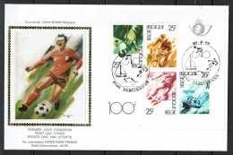 FDC Zijde/soie BL 58 - Stempel Farciennes - Sports, Football Biljart Wielrennen Vélo - 1981-1990