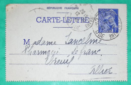 ENTIER 1F MERCURE LA SOUTERRAINE CREUSE POUR EBREUIL ALLIER 1940 LETTRE COVER FRANCE - 1938-42 Mercure