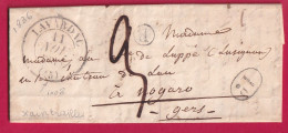 CAD TYPE 13 LAVARDAC LOT ET GARONNE BOITE RURALE B XAINTRAILLES POUR NOGARO GERS DECIME RURAL NOIR 1836 LETTRE - 1801-1848: Précurseurs XIX