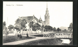 AK Coswig I. Sa., Wettinplatz Mit Kirche Und Brücke  - Coswig