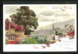 Künstler-AK Heinrich Kley: Freiburg I. B., Panorama Aus Der Ferne  - Kley