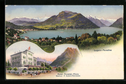 AK Lugano-Paradiso, Ortsansicht Mit See, Hotel Pension Flora  - Paradiso