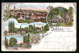 Lithographie Dahlen /Dahlische Haide, Gasthaus Waldschänke A. D. Reudnitz, Gasthaus Weisses Haus, Gasthaus Hospitalh  - Dahlen