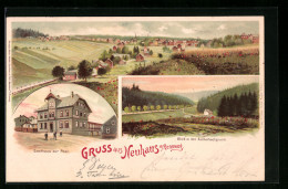 Lithographie Neuhaus A. Rennweg, Gasthaus Zur Post, Blick In Den Ascherbachgrund, Panorama  - Neuhaus