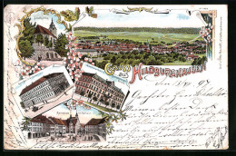 Lithographie Hildburghausen, Totalansicht, Satdtkirche, Bau- Und Bahnmeisterschule  - Hildburghausen