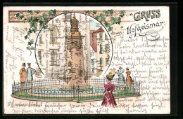 Lithographie Hofgeismar, Denkmal 1870-71 Mit Besuchern  - Hofgeismar