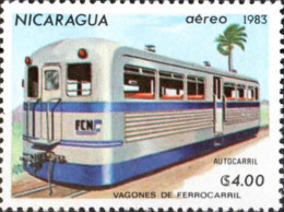 Nicaragua Avion N** Yv:1022 Mi:2391 Vagones De Ferrocarril Autocarril - Nicaragua